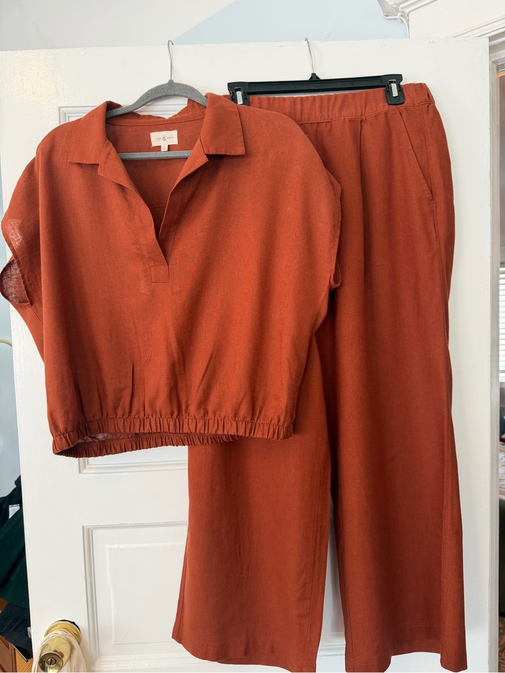 Relaxed Rust Two-Piece Linen-Blend Set